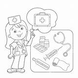 Coloring Pages Medical Aid Doctor First Kids Kit Band Printable Outline Cartoon Getcolorings Profession Instruments Medicine Book Set Getdrawings Color sketch template