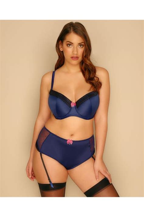 blue satin moulded bra with lace trim