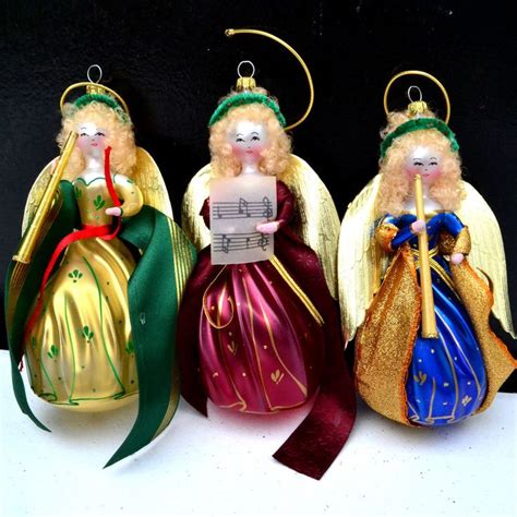 3 Vintage Blown Glass Angel Christmas Ornaments Italy