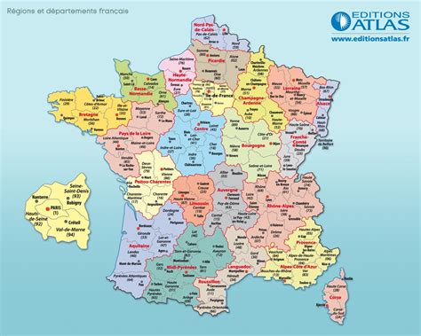 carte de france regions  departements francais vacances pour carte france avec departement