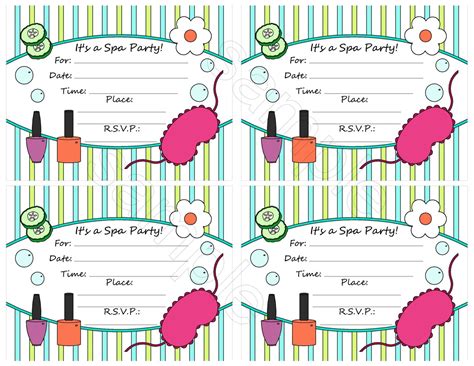 spa party invitation blank templates  printable party invitations