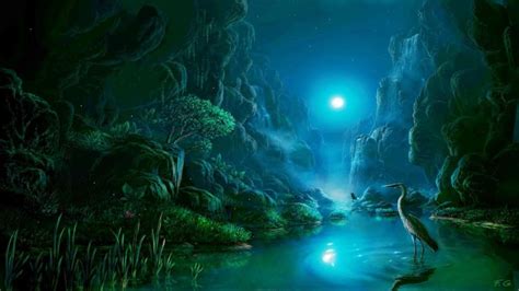 Fantasy Moonlight Pool Windows 8 Wallpaper 1920x1080