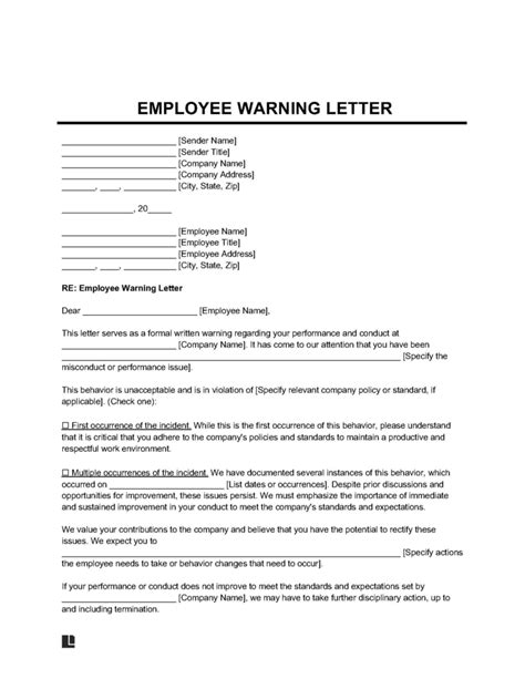 employee warning notice template  word