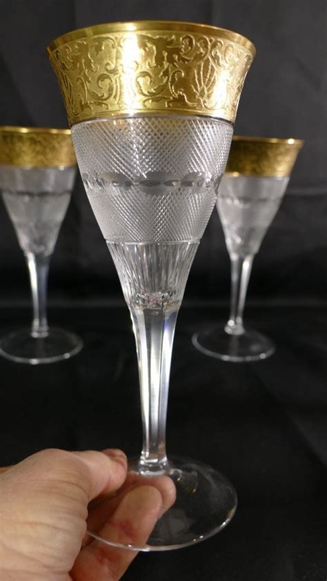 Proantic Moser Splendid 4 Water Glasses In Cut Crystal And 24 Carat