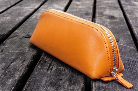 xlarge zippered leather pencil case orange galen leather