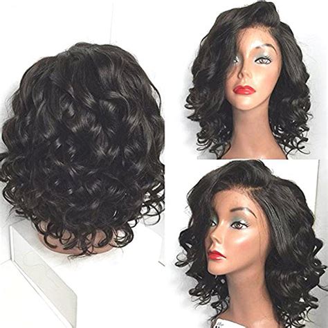 short bouncy curly bob lace front human hair wigs for black women