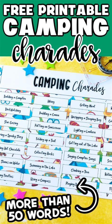 camping charades  pictionary  printable words play party plan