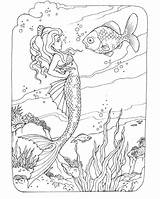 Coloring Mermaid Pages Adult Adults Mermaids Printable Fish Detailed Advanced Beach Fantasy Book Kids Fairy Color Conversation Sheets Print Beautiful sketch template