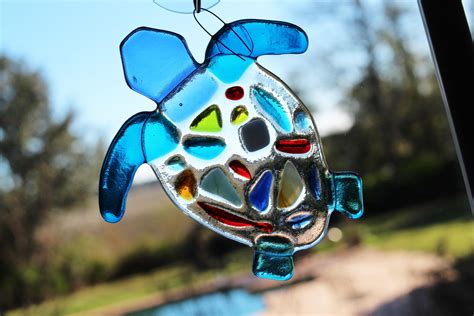 handmade fused glass turtle suncatcher  shipping etsy fused