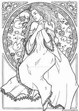 Coloring Nouveau Woman Pages Library Clipart Drawing sketch template