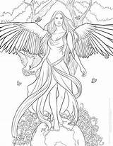 Angel Colorir Angels Colouring Ausmalbilder Ausmalen Anjinhos Selinafenech Engel Goddess Erwachsene Fantasie Grown Ups Lineart Venus Gaia Getcolorings Anjinhas Malvorlagen sketch template
