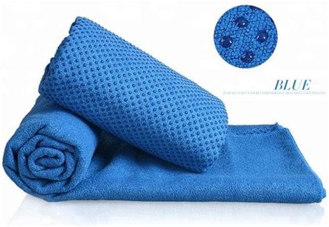 yoga handdoek blauw    cm met antislip bolcom