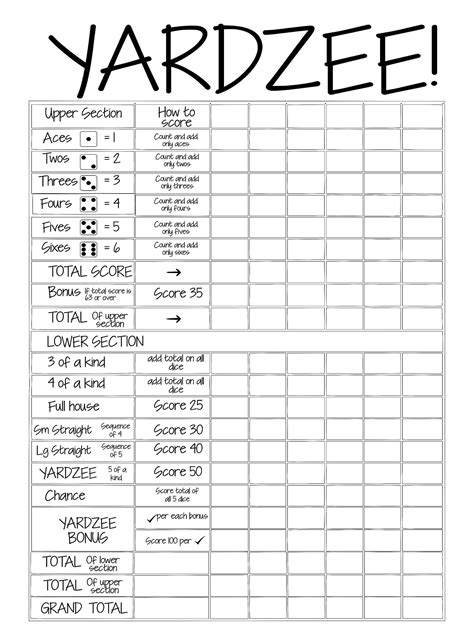 printable dice score sheets