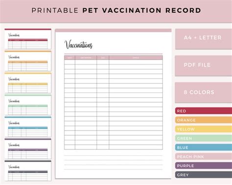 printable pet vaccination record dog vaccination cat etsy