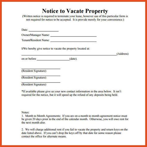 day notice  vacate template template business