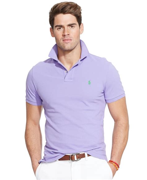 lyst polo ralph lauren custom fit mesh polo shirt  purple  men