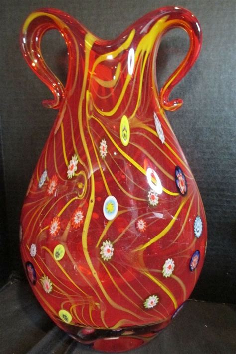 Antique Murano Art Glass Millefiori Fratelli Toso Vase Red