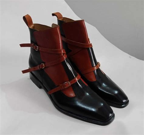 handmade ankle high  tone triple monk straps style leather boots  mens  storenvy