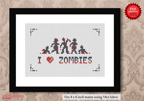i heart zombies pdf cross stitch pattern etsy