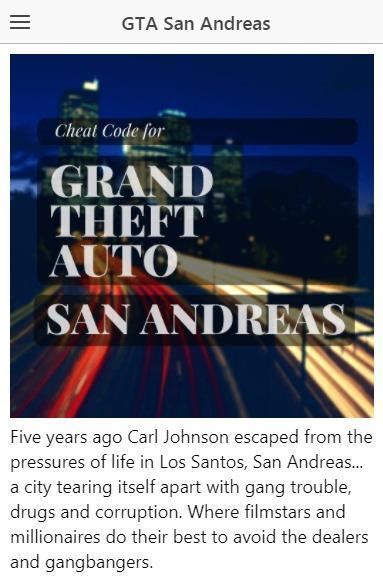 Cheat Code For Grand Theft Auto San Andreas For Android