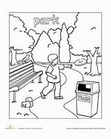 Coloring Pages Park Places Town Preschool Worksheets Kindergarten Kids Printable Education English Colouring Color Parc Playground Worksheet Parks Drawing Paint sketch template