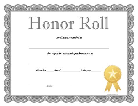 honor roll certificate  printable