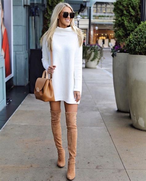 knee boot outfit    inspired  styling tan   knee boots