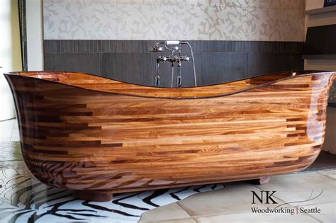 wooden bathtubs  modern interior design  luxury