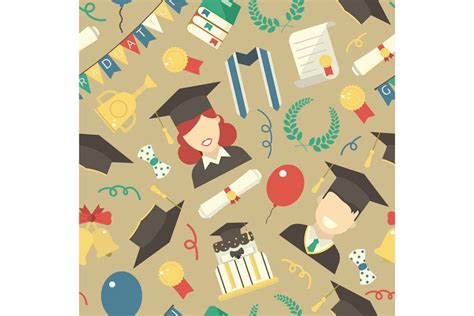 graduation day ceremony seamless pattern design template place