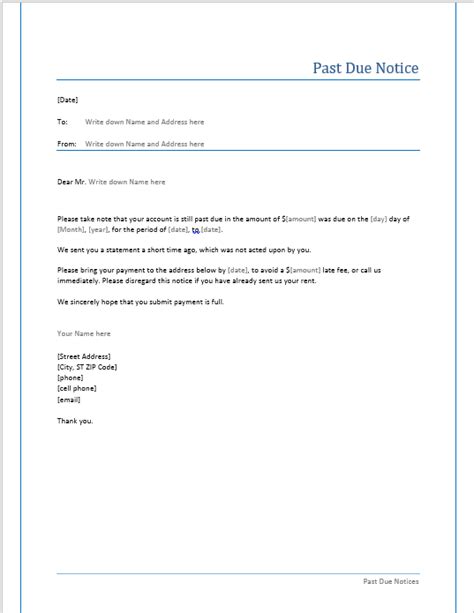 due letter template  templates printable
