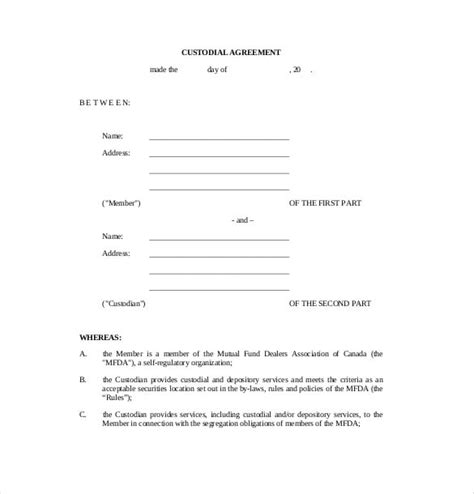custody agreement templates  sample  format