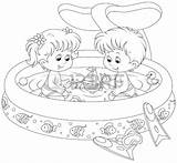 Pool Kids Coloring Pages Clipart Children 123rf sketch template