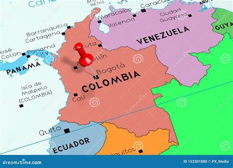 colombia bogota capital city pinned  political map stock
