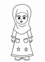 Mewarnai Kartun Perempuan Muslimah Muslim Pakai Jubah Laki Berjilbab Diwarnai Sketsa Membawa Kemeja Menggambar Azhan Jilbab sketch template