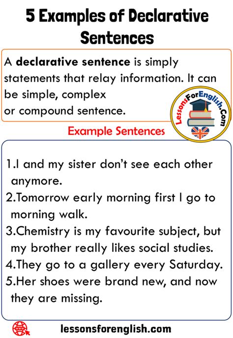 examples  declarative sentences  english lessons  english