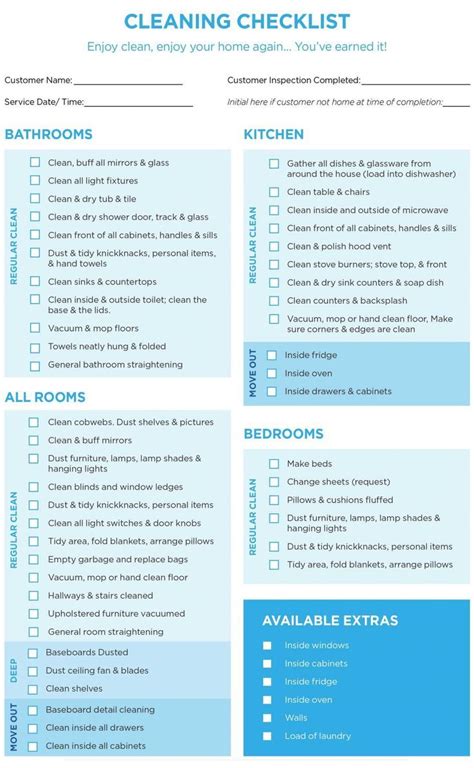 professional house cleaning checklist template word  maid  spanish