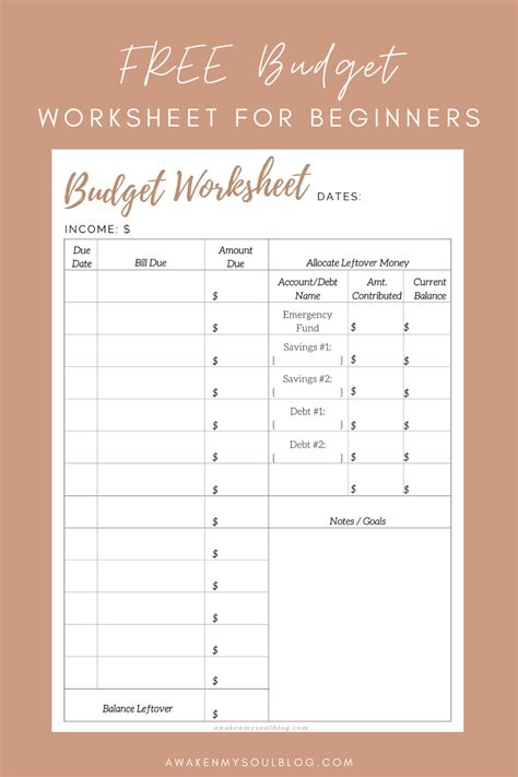 printable childrens budget worksheets