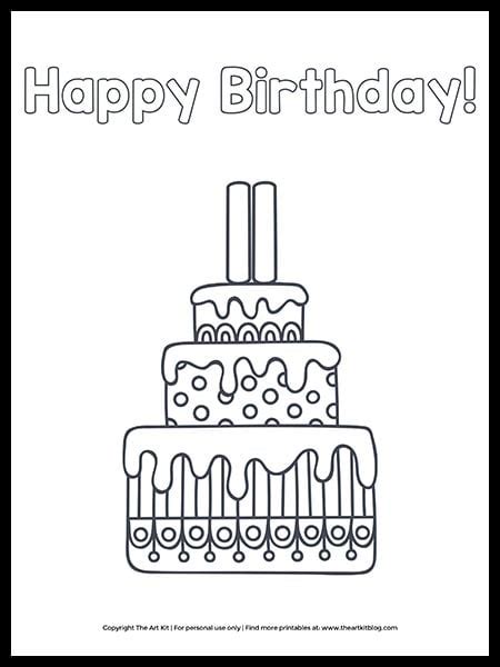 cute printable happy  birthday cake coloring page  art kit
