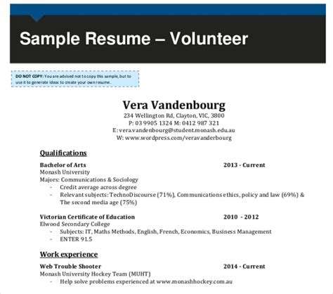 volunteer resume templates