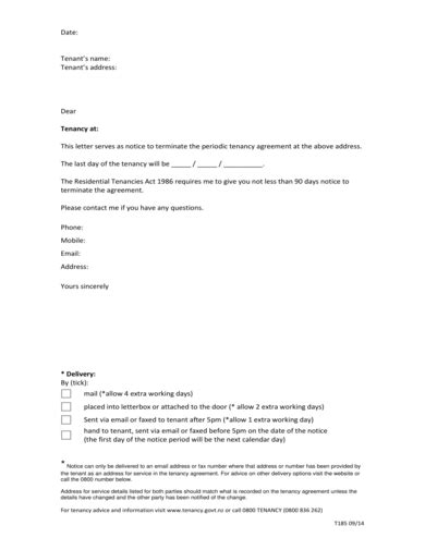 rental termination notice letter  examples format sample examples
