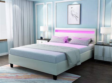 mecor full size led bed frame   color changing led lights headboard modern white