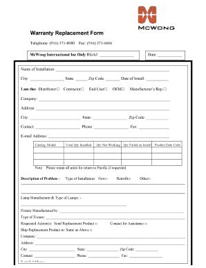 warranty claim form template excel pdffiller