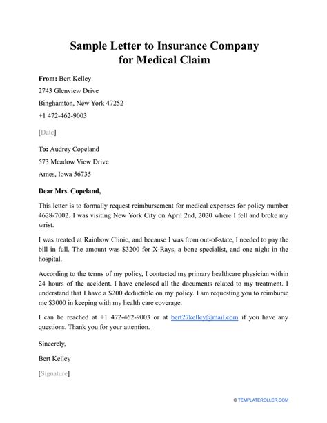 sample letter  insurance company  medical claim fill  sign
