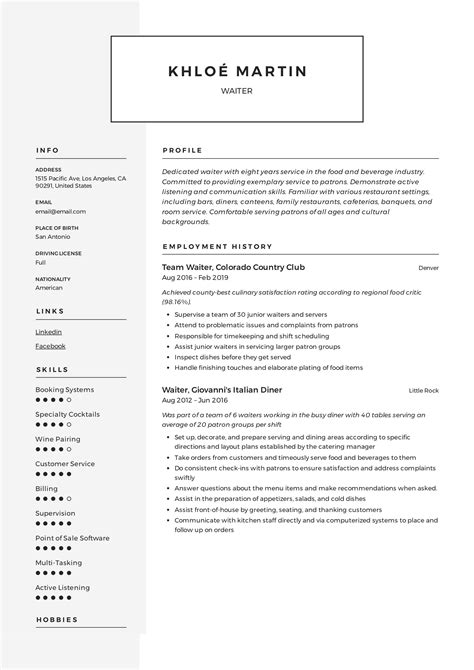 waiter resume template guided writing resume writing waiter