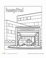 Coloring Hospital Colouring Worksheet Preschool Pages Book Education Community Places Worksheets Helpers Drawing Office Activities Post Town City Doctor Paint sketch template