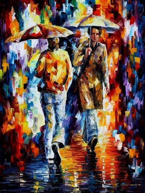Rainy Encounter Palette Knife Oil Painting On Canvas By
