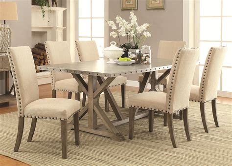 coaster webber  piece transitional style table  chair set  metal top  nailhead trim