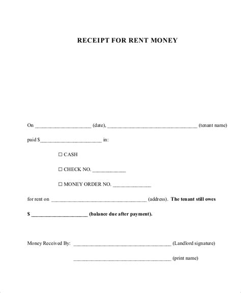 reciept  rent invoice template