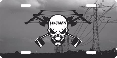 lineman linemen skull electrician power pole license plate car truck tag license plate frames