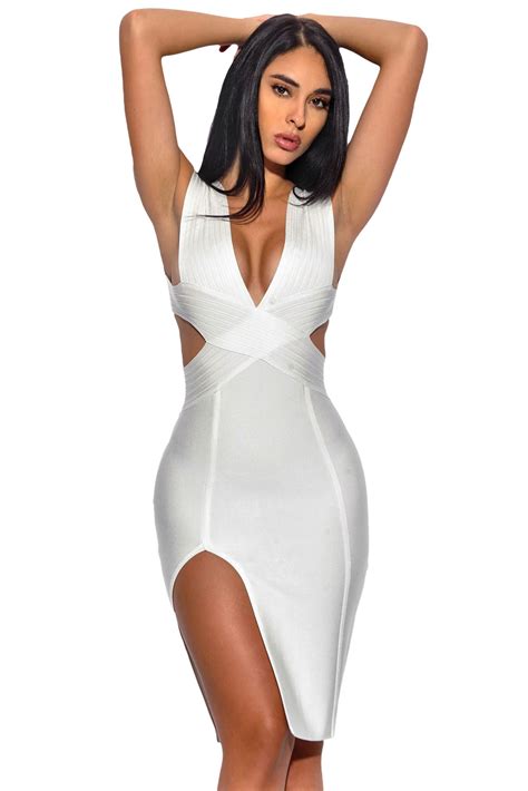 Wholesale Dl Cut Out Detail Solid White Bandage Dress